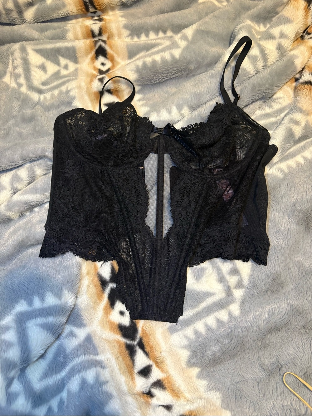 Savage X Fenty Black Lace Bustier Teddy